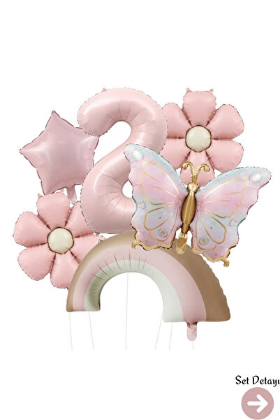Bunloon 2 Yaş Retro Pembe Papatya Gökkuşağı Kelebek Temalı Balon Set