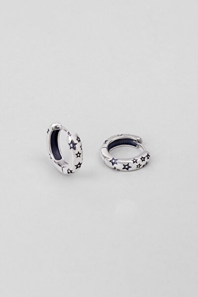 So CHIC... Yıldız Detaylı Cilalı Gümüş Unisex Gümüş Halka Küpe