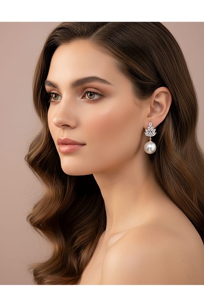 ZENA ACCESSORİES YAPRAK ZİRKON TAŞLI ROSE ÇELİK KÜPE