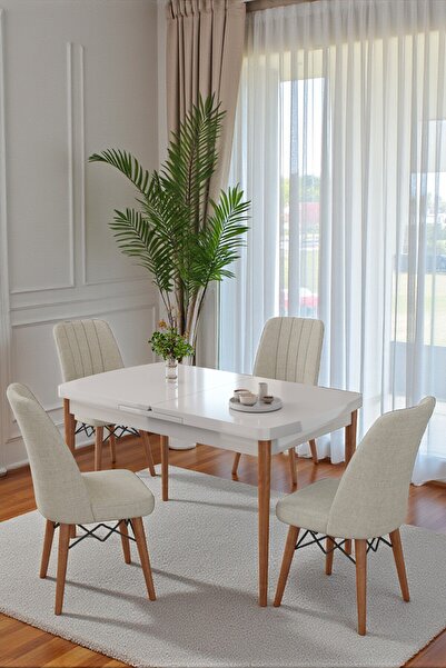 Kaktüs Avm 80x170CM Mutfak Masası Takımı | 4 Kişilik Açılır Masa Sandalye Tak...