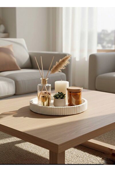 Mumlight Dekoratif Yuvarlak Tepsi ,Mum Tabağı , Takı Tabağı Orta Sehpa Koku D...