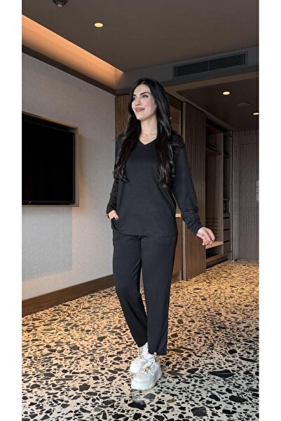 JANES Women's V-Neck Blouse and Pants Two-Piece Set