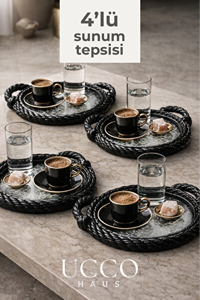 UCCO 4-Compartment Presentation Tray - Round Turkish Coffee Serving Tray Mode...