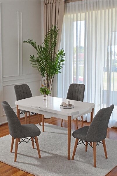 Kaktüs Avm 80x170CM Mutfak Masası Takımı | 4 Kişilik Açılır Masa Sandalye Tak...