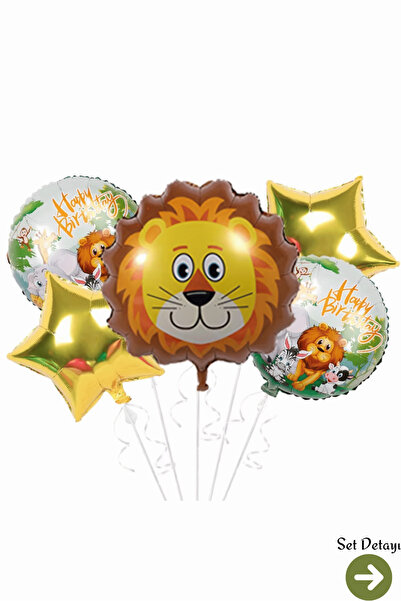 Bunloon Safari Temalı Aslan Kafa Gold Yıldız Folyo Balon Seti