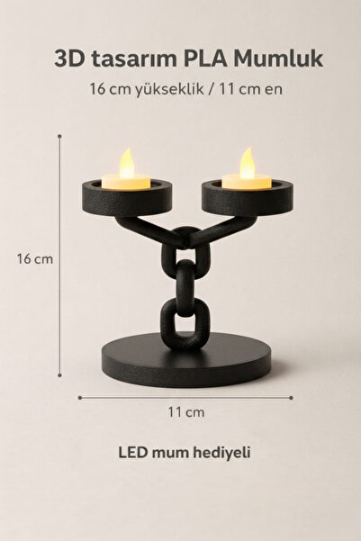 Sellor 3D Tasarım PLA Mumluk LED Mum Hediyeli 16 cm Dekoratif Modern Zincir M...