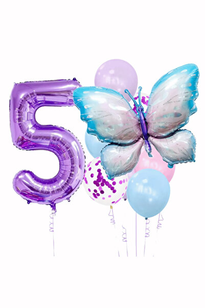 Bunloon 5 Year Old Purple Number Butterfly Themed Balloon Set Decoration
