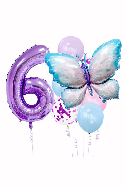 Bunloon 6 Year Old Purple Number Butterfly Themed Balloon Set Decoration