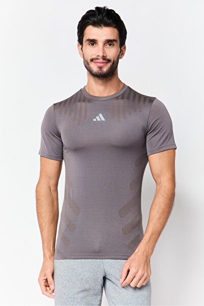 adidas Men Slim Fit Brand Logo Short Sleeves Outdoors T-Shirt, Grey