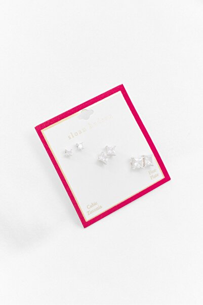 Sloan Hudson Women 3 Pairs Earrings Set, Silver Combo