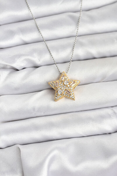 Skygo قلادة نسائية من الفولاذ 316L مع سلسلة فضية اللون ونجمة ذهبية - موديل TJ...