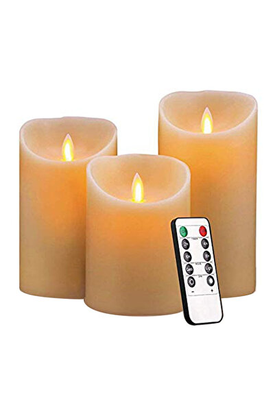 HALAMODO 3-Piece Moving Wick Electric Led Candles Set White
