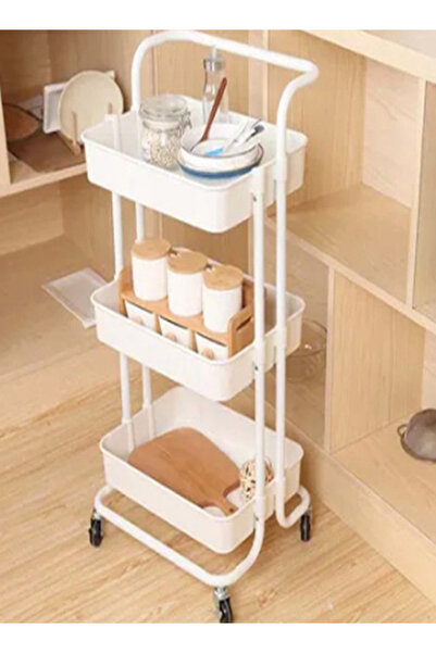 HALAMODO 3-Tier Trolley Storage Cart With Wheels White 43x36x87cm