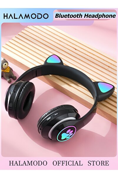 HALAMODO Bluetooth Cat Ear Headphones for Kids and Teens Wireless Over-Ear He...