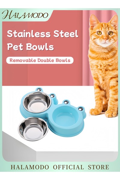 HALAMODO وعاءان مزدوجان لتغذية الحيوانات الأليفة، مصنوعان من الفولاذ المقاوم ...