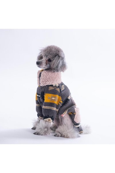 Pawstar Sarı Chicago Checks Ethnic Weave Etnik Desenli Düğmeli Köpek Ceketi Kalın Peluş Köpek Kıyafeti Kedi