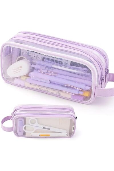 Arabest Grid Mesh Pen Pencil Case, Clear 2-Compartment Handheld Pouch for Mak...