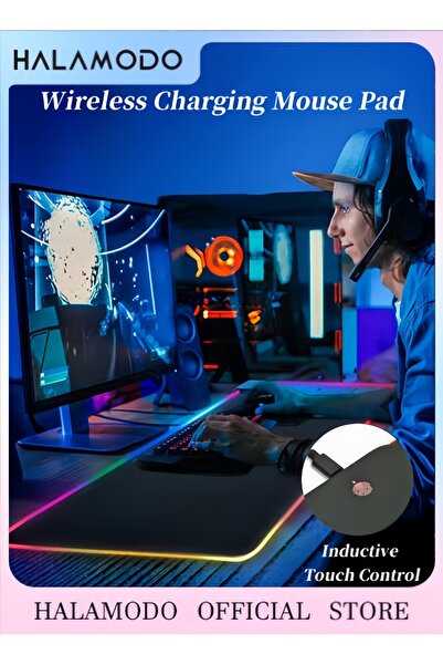 HALAMODO Wireless Charging Mouse Pad Large Desk Mat Intelligent Power Outage ...