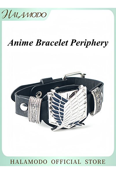 HALAMODO Metal Badge Leather Wristband with Wing Pattern Adjustable PU Leathe...