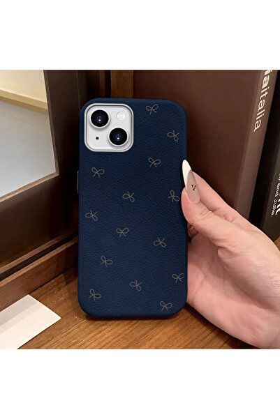 SLIMFELT iPhone 14/13 Uyumlu Sade Fiyonk Deri Dokulu, Yüksek Kaliteli, Lüks D...