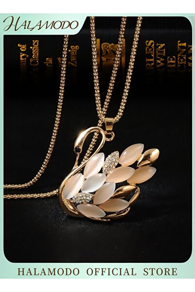 HALAMODO Women's Rhinestone Animal Necklace Personalized Necklace with Swan D...