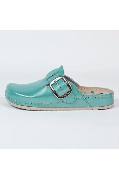 VESNA Leather clogs 328 green, wide toe