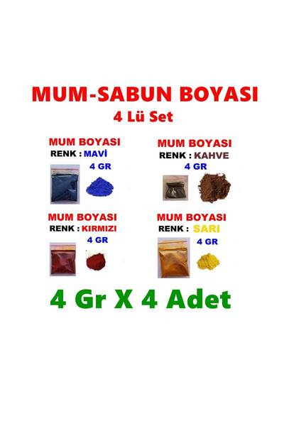 ARCAN 4 Lü Set Mum ve Sabun Boyası Mavi Kırmızı Kahve Sarı 4 Gr X 4 Adet Boya