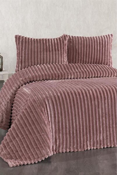 Çeyiz Diyarı Granada Peluş Çift Kişilik Yatak Örtüsü Gül Kurusu