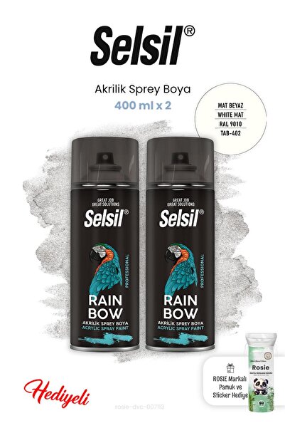Selsil Mat Beyaz Akrilik Sprey Boya 400 ml x 2 ve Rosie
