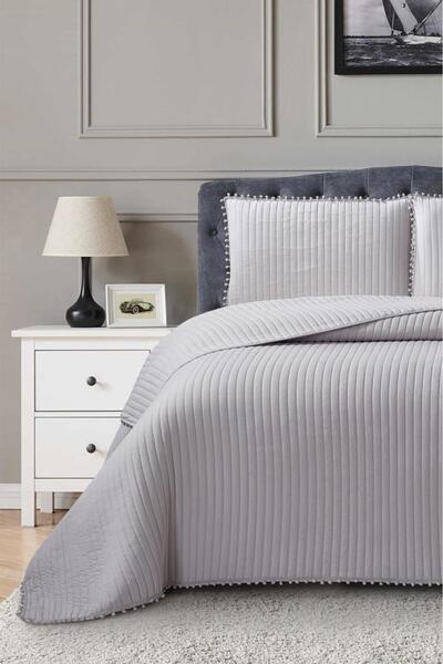 Çeyiz Diyarı غطاء سرير فينيسي مملوء بالألياف مقاس 180x240 سم باللون الرمادي