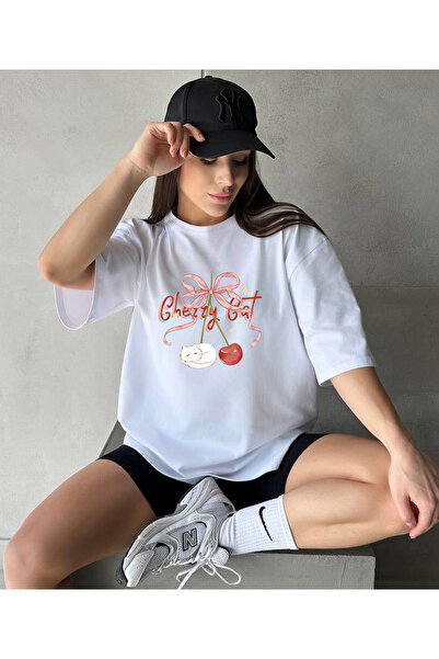 ASELİNDA Unisex Men/Women Cherry Cat Custom Printed Cotton Crew Neck T-Shirt ...