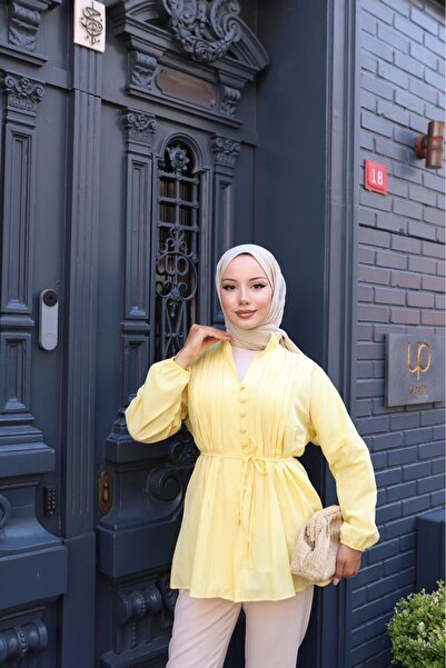 LaRoseModest Düğmeli Kuşaklı Şifon Tunik – Sarı