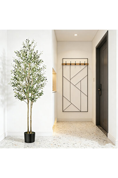 BESTONE Faux Olive Tree (210CM/7FT) - Natural Trunk, Fruits & black Planter, ...