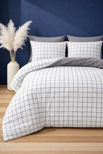 İQON Double Duvet Cover Set White Small Square Setçi̇ft