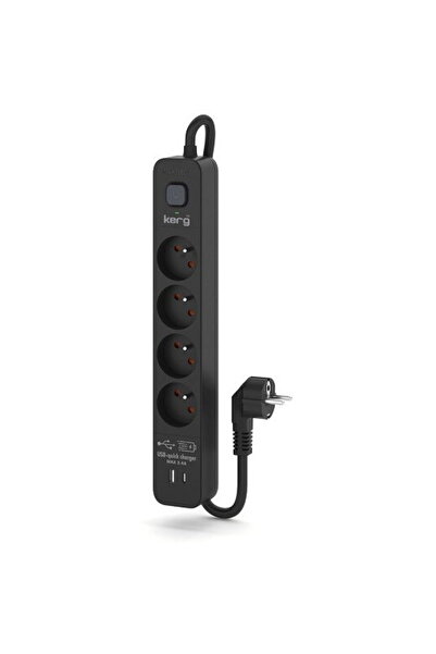 KERG power strip with circuit breaker-4 USBC+USBA sockets 16A 3m black