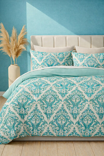 İQON Double Duvet Cover Set Damascoo Turquoise Setçi̇ft