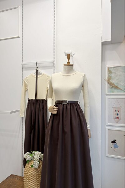 Faya Boutique Krem Triko Detaylı Sorella Elbise