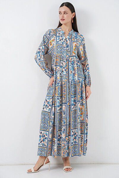 Bigdart Women's Patterned Long Hijab Dress 2585 - E. Blue