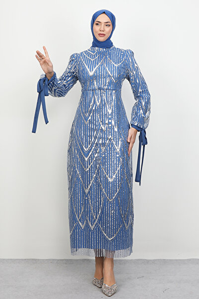 Lamia Giyim Sevil Simli Elbise İndigo