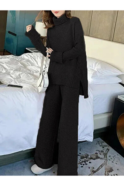 NEWCO Women's Corded Fabric Collar Hair Knitting Patterned Side Slit Knitwear...