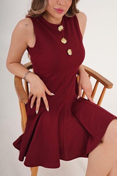 Hipo Trend Rochie burgundy cu detalii aurii și croială evazată