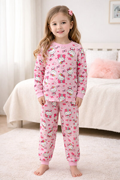 ÖZNUR Hello Kitty Desenli Pembe Kız Çocuk Pijama Takımı
