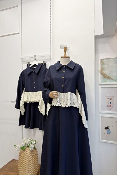 Faya Boutique Lacivert Brode Detaylı Paraşüt Kumaş Takım