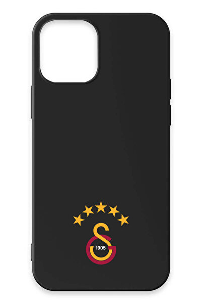 Galatasaray iPhone 12 Uyumlu 5 Yıldız Arma Siyah Silikon Lisanslı Telefon Kılıfı
