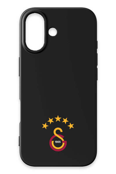 Galatasaray iPhone 16 Uyumlu 5 Yıldız Arma Siyah Silikon Lisanslı Telefon Kılıfı