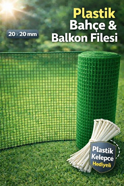 nzl file ambalaj Plastik Yeşil Dekoratif Bahçe Çiti Perde Balkon Filesi 20 mm...