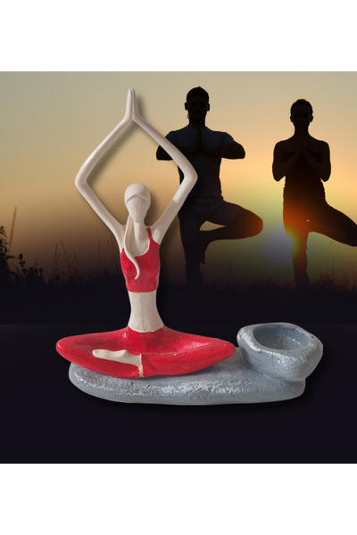 DoğaDekor Yogacı Kız Polyester Çubuk Tütsülük ve Tealight Mumluk Kırmızı