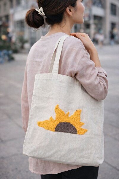 Berliva Home Sunflower Embroidered Natural Cloth Bag