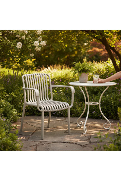 Asil Konsept Pastel Renkli Sert Plastik Çubuk Desen Kollu Sandalye Kolçaklı B...