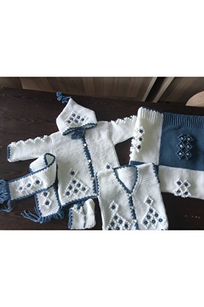 SENSSTEKSTİL 🌼   Hand Knitted 5-Piece Baby Set – Cardigan, Vest, Booties, Sc...
